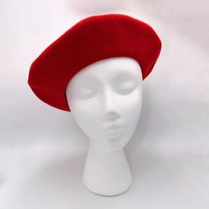 Vintage Normandy Basque Beret Red Wool Made in France Classic French Hat